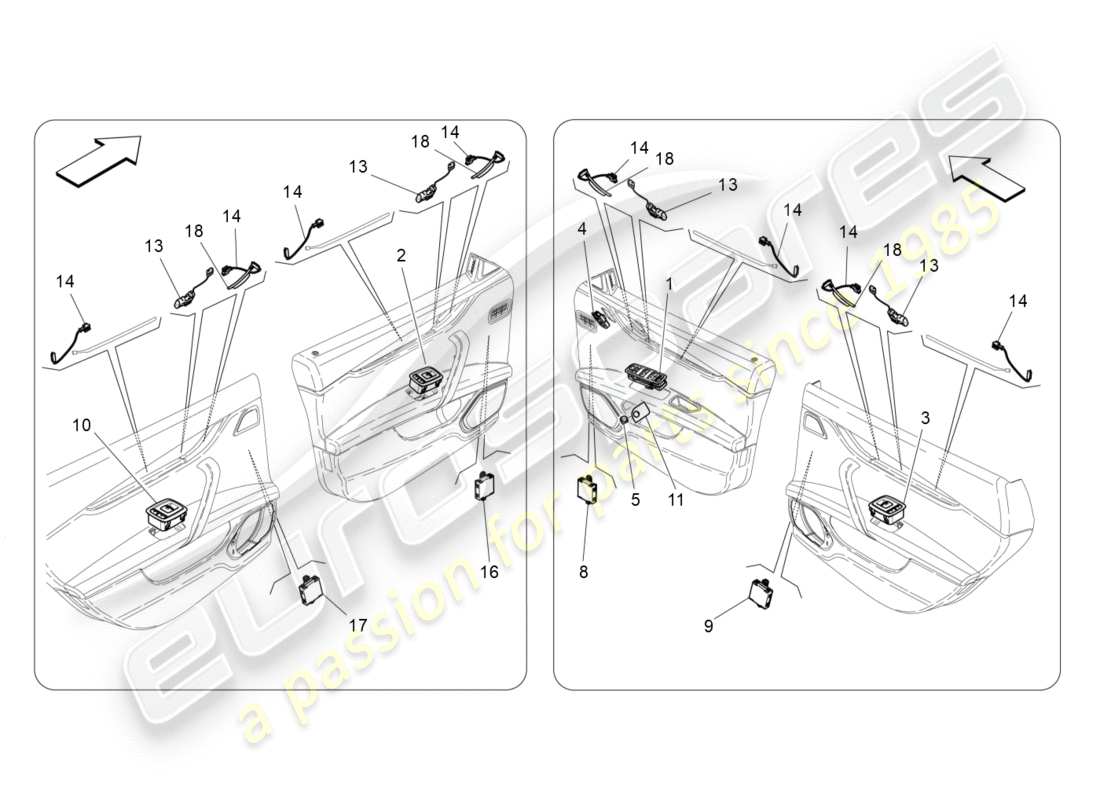 maserati qtp 3.0 tds v6 275hp (2015) diagrama de piezas de dispositivos de puerta