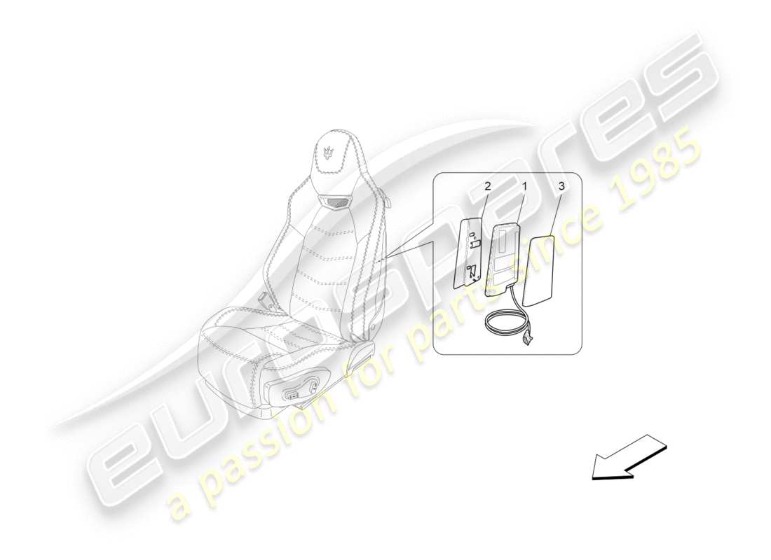 maserati granturismo s (2016) diagrama de piezas del sistema de bolsas laterales delanteras