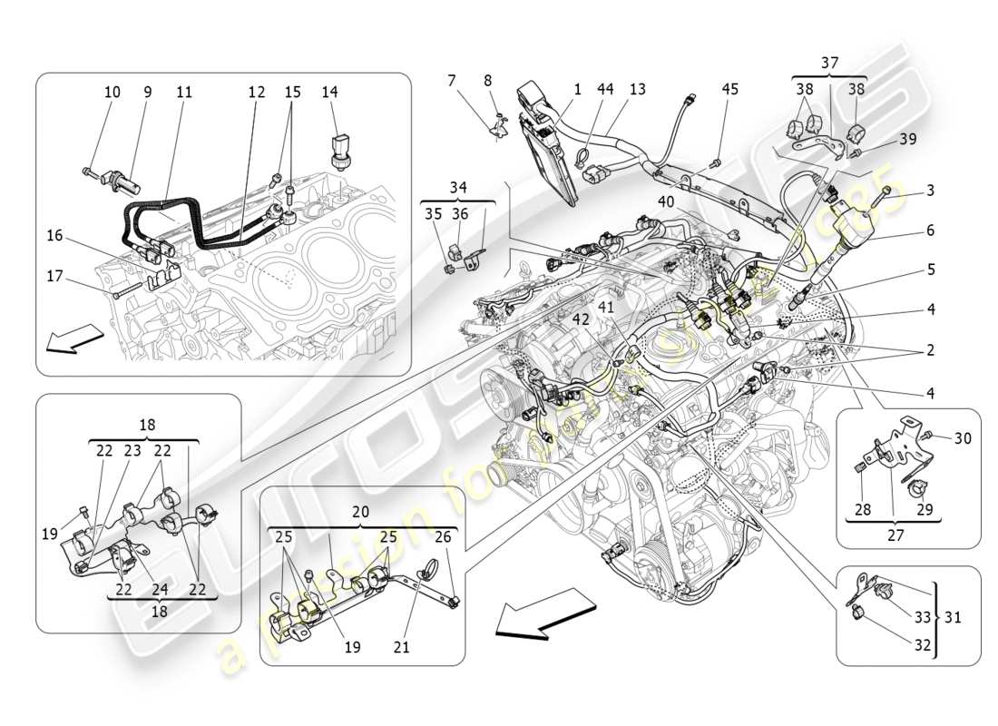 maserati qtp 3.0 bt v6 410hp (2014) control electrónico: diagrama de piezas de control de sincronización del motor y inyección