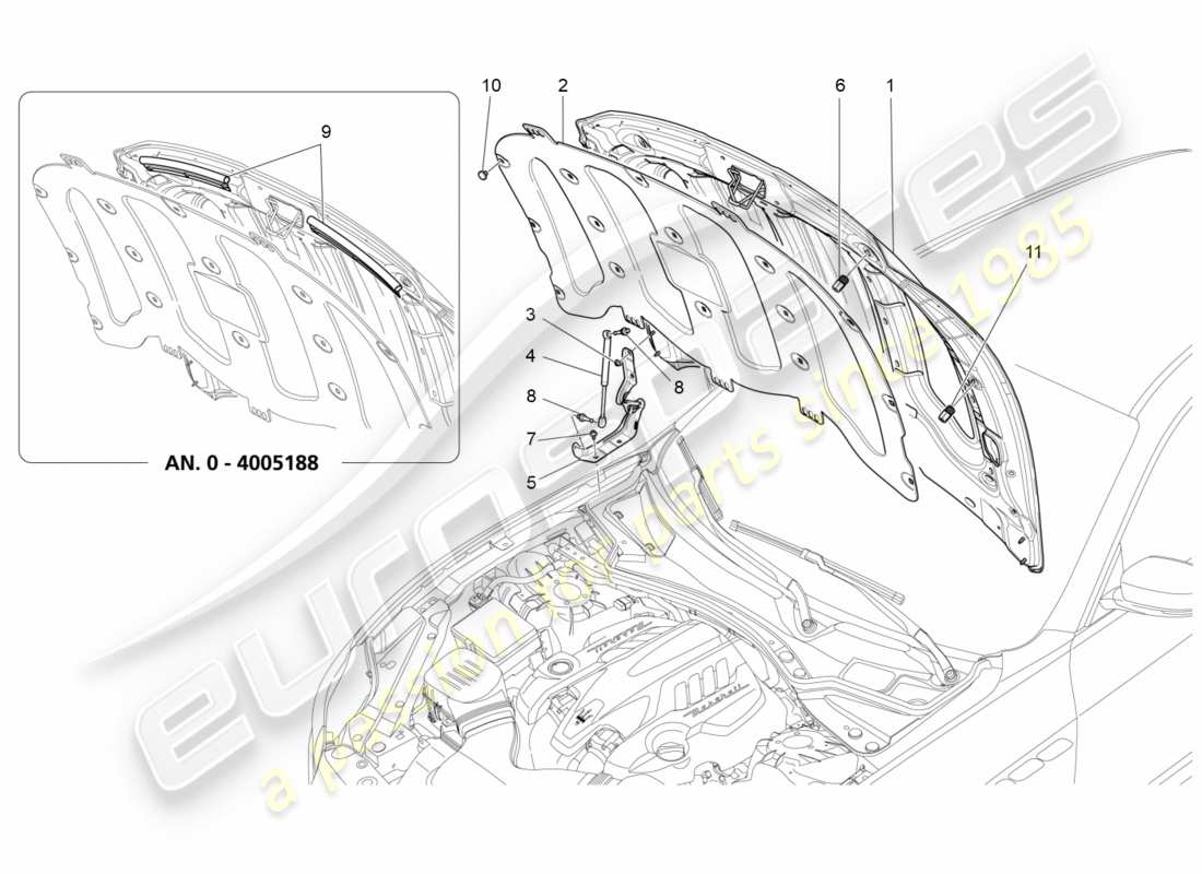 maserati qtp 3.0 bt v6 410hp (2014) diagrama de piezas de la tapa frontal