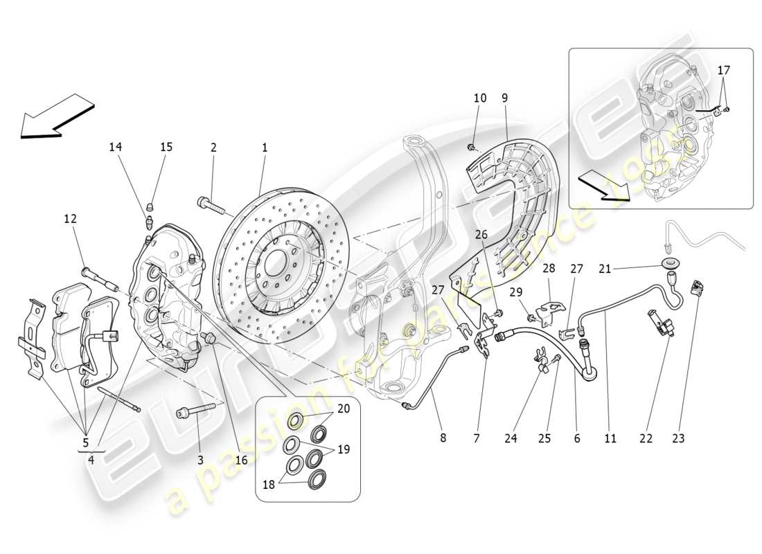 maserati qtp 3.0 tds v6 275hp (2015) diagrama de piezas de los dispositivos de frenado en las ruedas delanteras