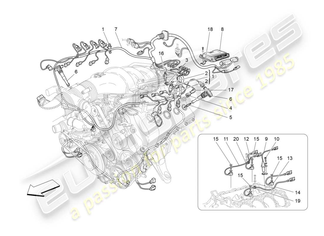 maserati granturismo (2011) control electrónico: diagrama de piezas de control de sincronización del motor y inyección