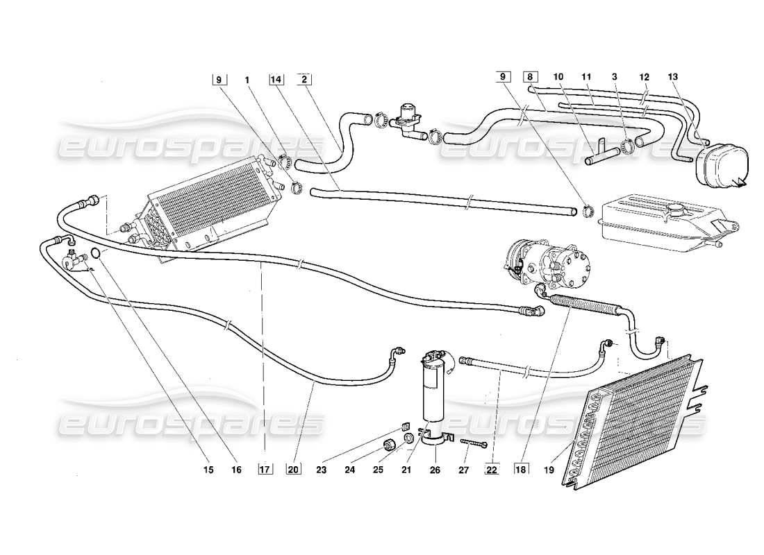 lamborghini diablo (1991) diagrama de piezas de control de clima (válido para la versión 1992 de junio)