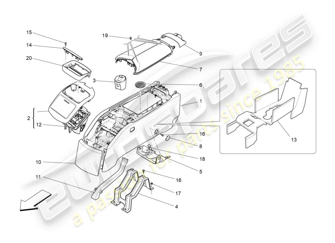 maserati qtp 3.0 tds v6 275hp (2015) consola de accesorios y consola trasera diagrama de piezas