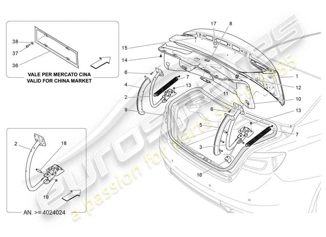 maserati qtp 3.0 bt v6 410hp (2014) diagrama de piezas de la tapa trasera