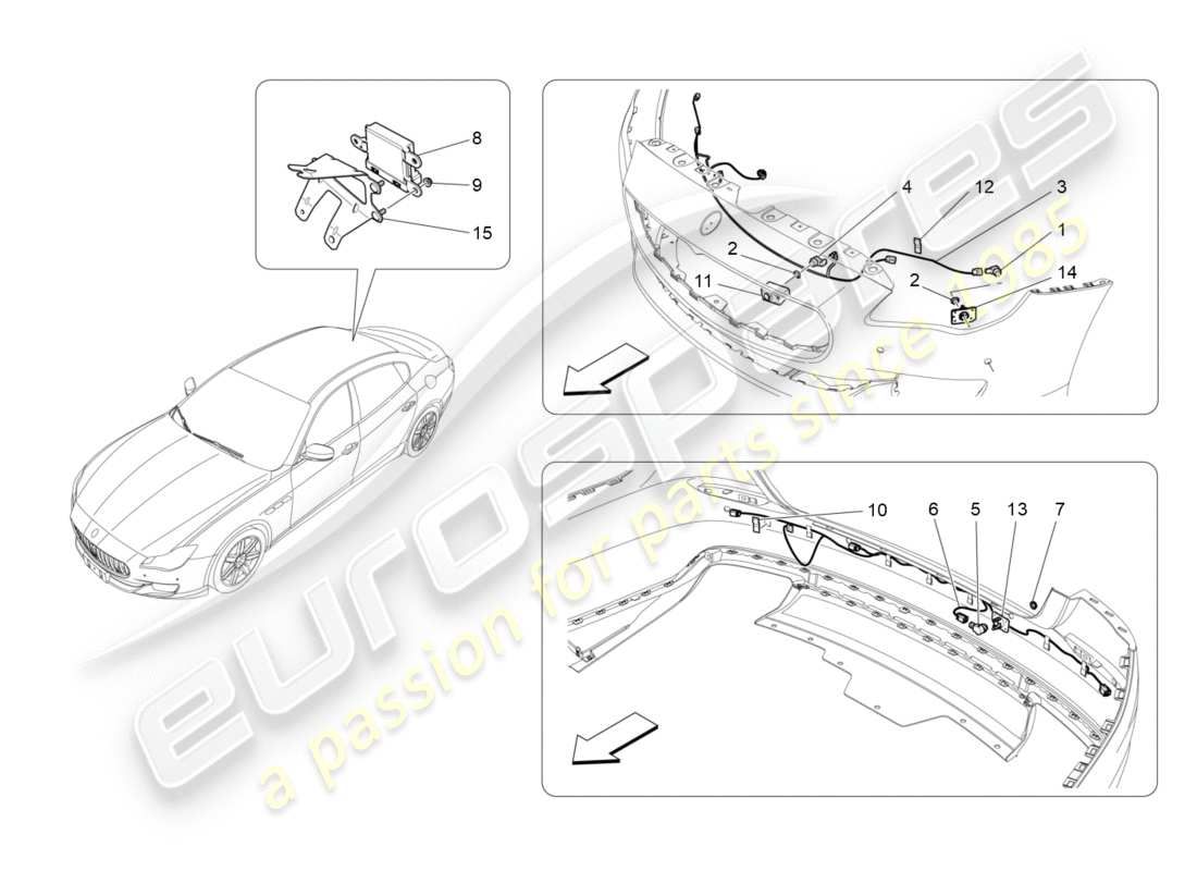 maserati qtp 3.0 bt v6 410hp (2014) diagrama de piezas de los sensores de estacionamiento