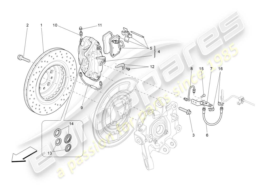 maserati qtp 3.0 tds v6 275hp (2015) diagrama de piezas de los dispositivos de frenado en las ruedas traseras