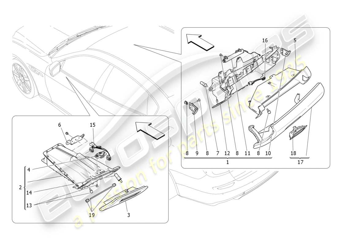 maserati qtp 3.0 tds v6 275hp (2015) diagrama de piezas de las guanteras