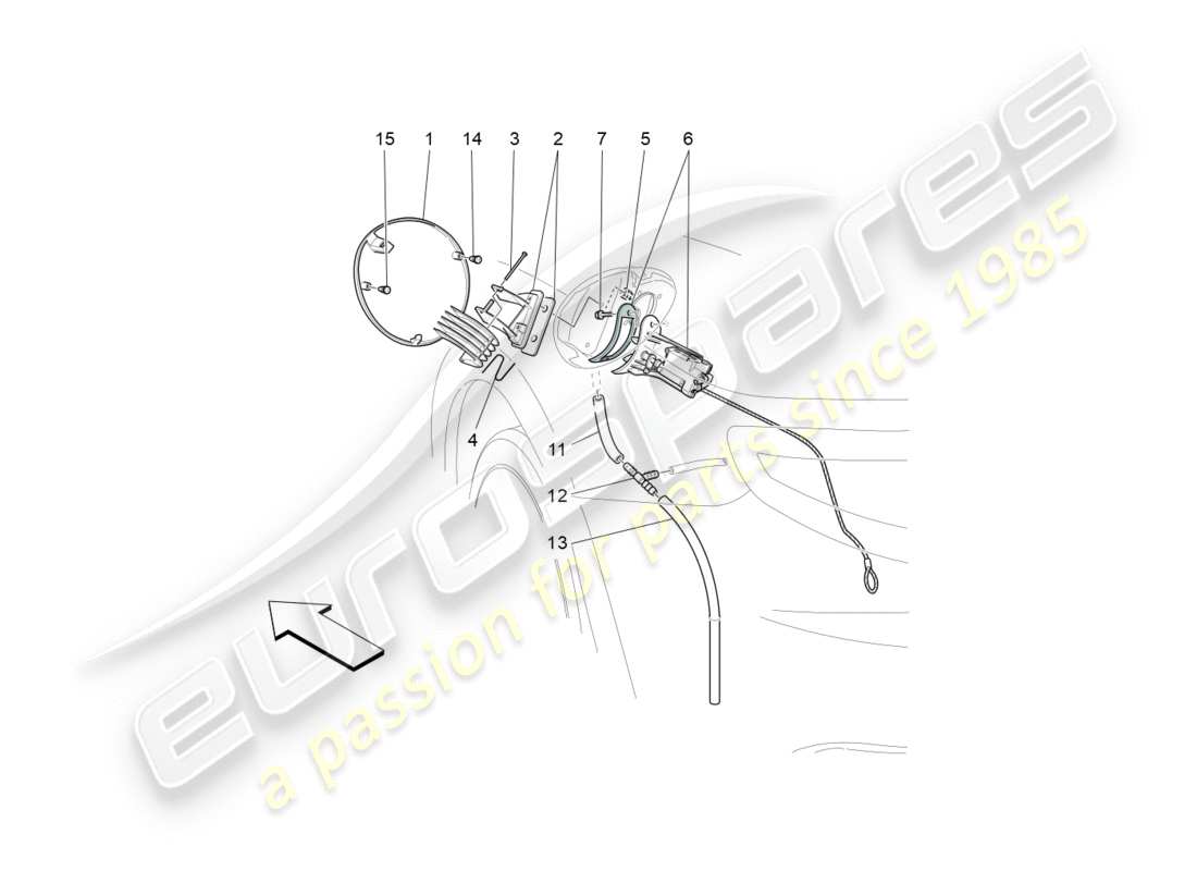 maserati granturismo (2015) diagrama de piezas de controles y puerta del tanque de combustible