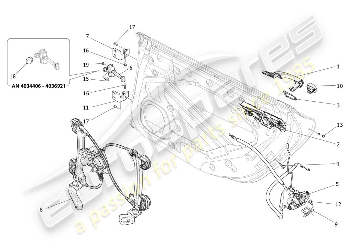 maserati qtp 3.0 bt v6 410hp (2014) puertas traseras: diagrama de piezas de mecanismos