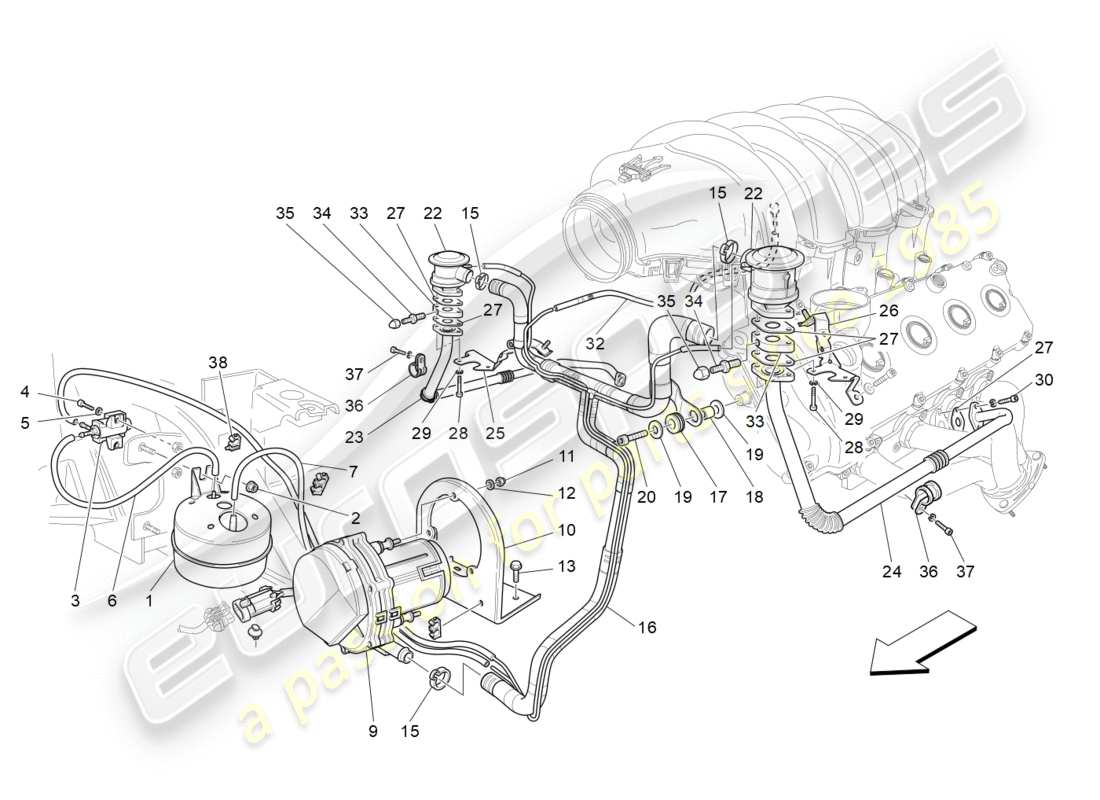 maserati granturismo (2014) sistema de aire adicional diagrama de piezas