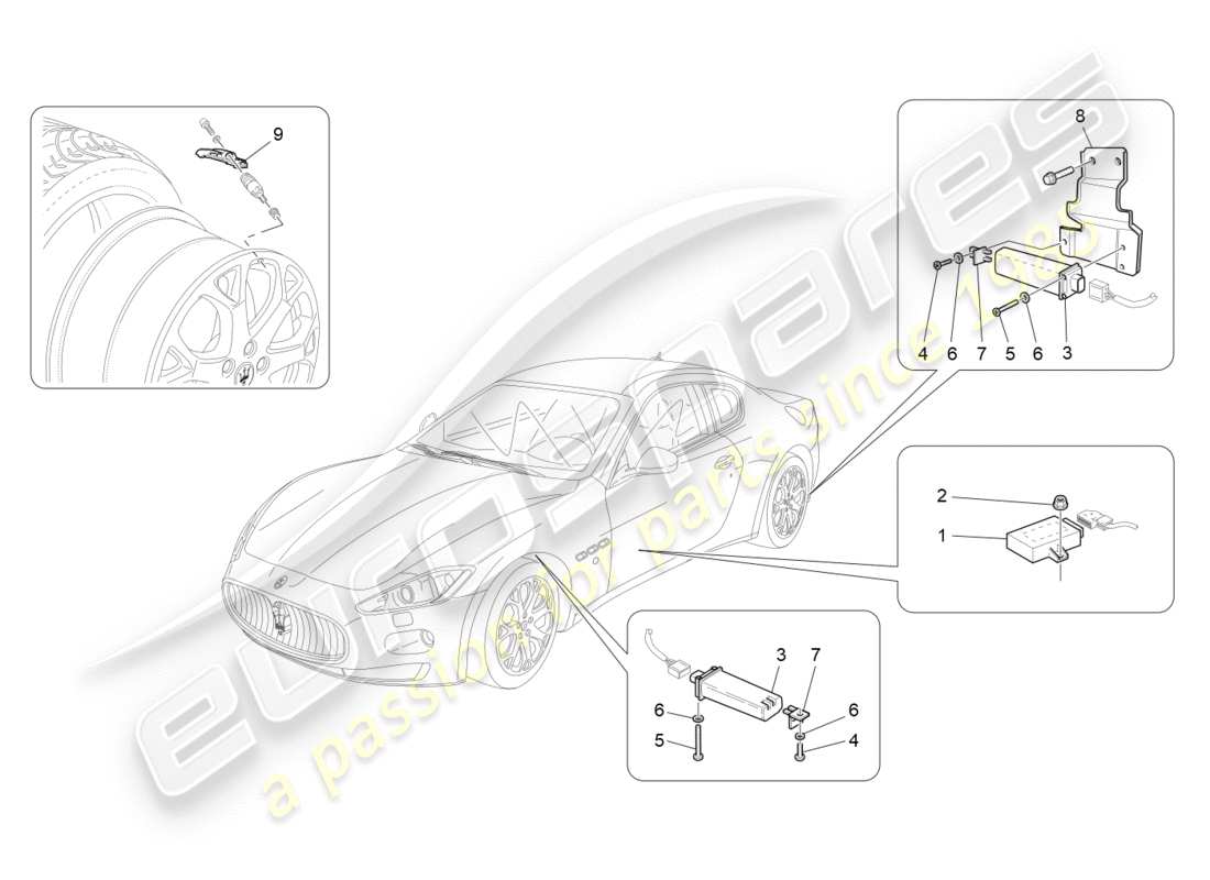 maserati granturismo (2009) diagrama de piezas del sistema de control de presión de neumáticos
