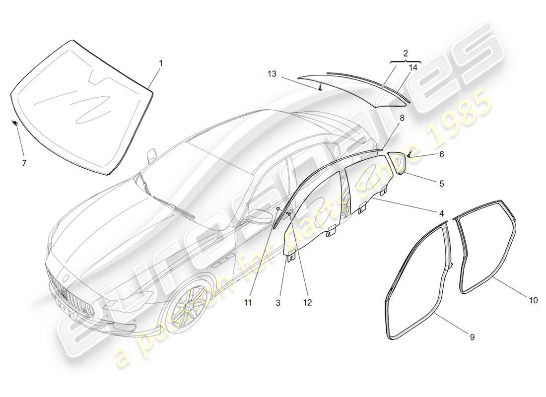 maserati qtp 3.0 tds v6 275hp (2015) diagrama de piezas de ventanas y listones de ventanas