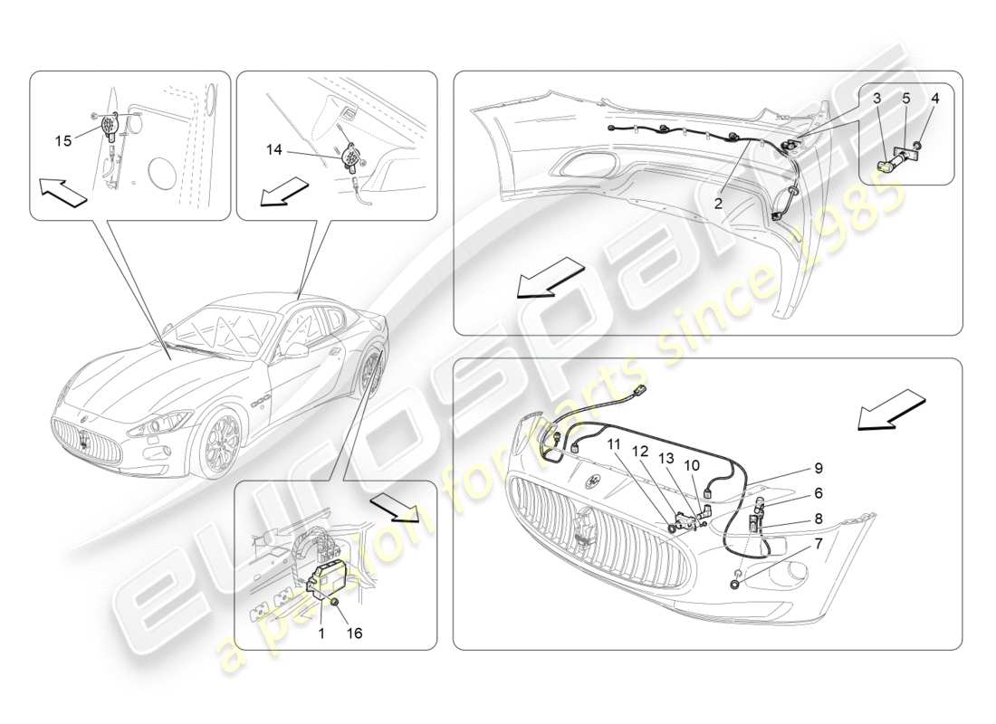 maserati granturismo (2009) sensores de aparcamiento diagrama de piezas