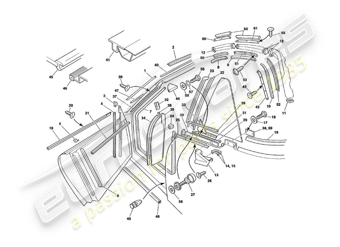 aston martin v8 volante (1998) sellos meteorológicos diagrama de piezas