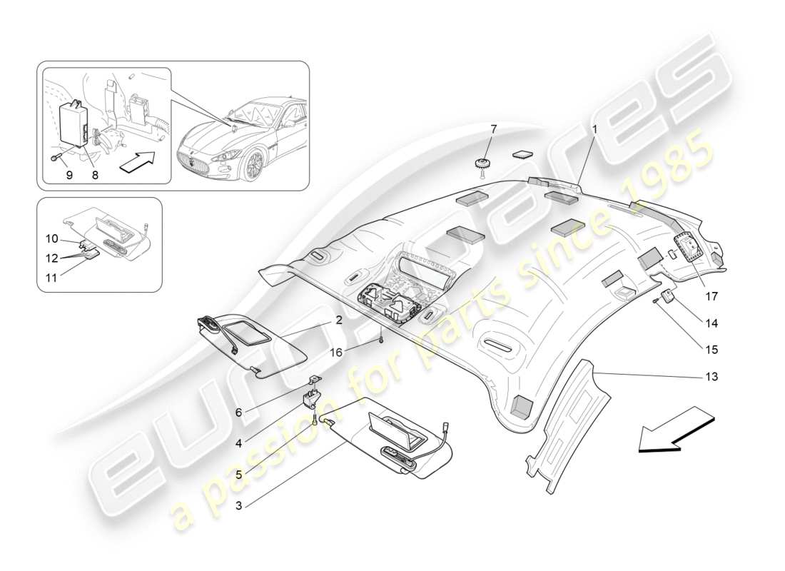 maserati granturismo (2013) parasol y techo diagrama de piezas