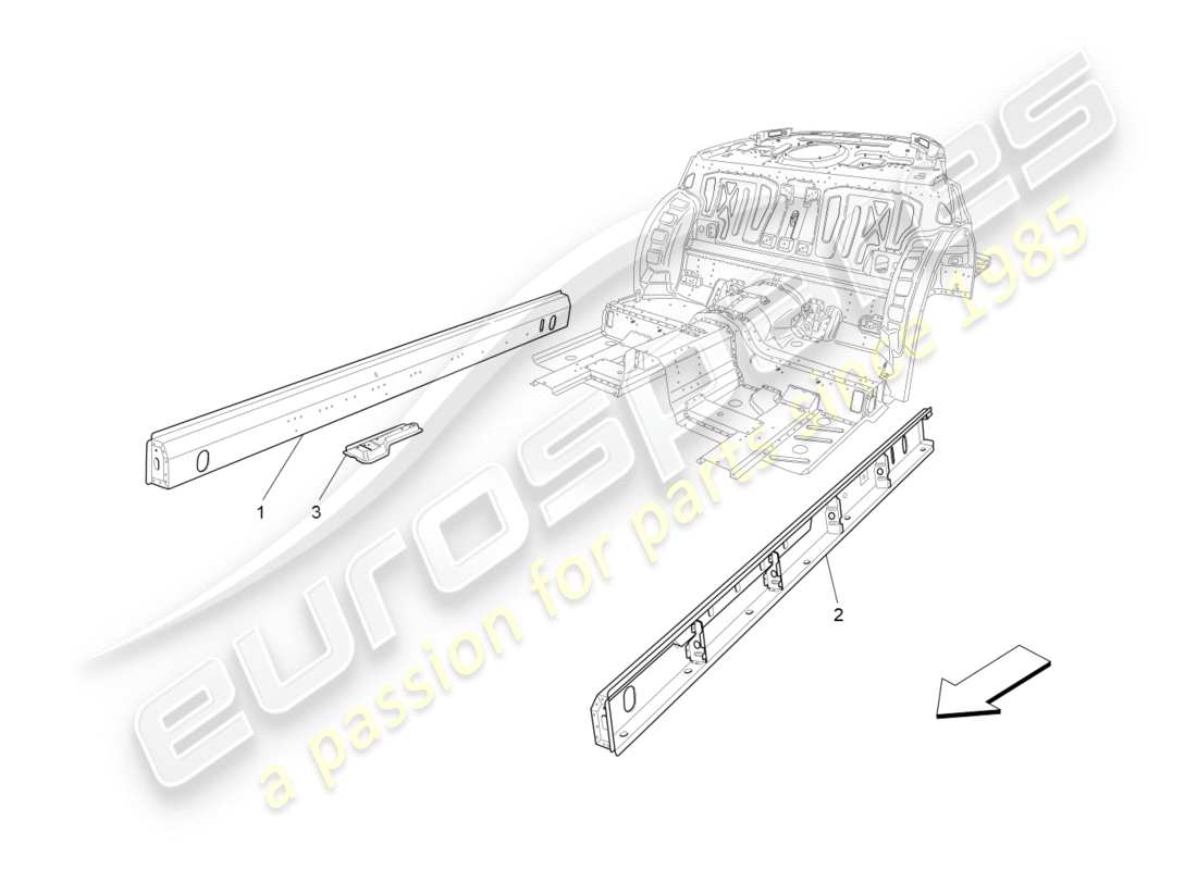 maserati granturismo (2015) marcos estructurales centrales y paneles de lamina diagrama de piezas