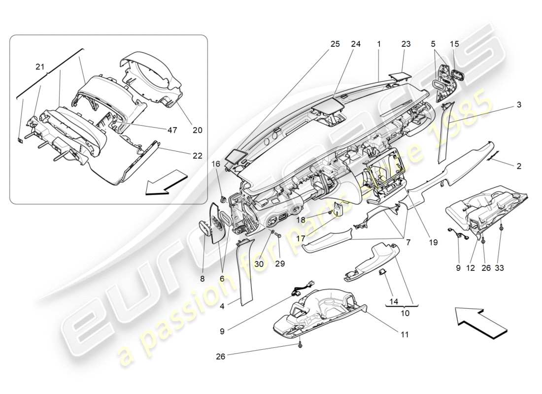 maserati qtp 3.0 bt v6 410hp (2014) diagrama de piezas de la unidad del tablero