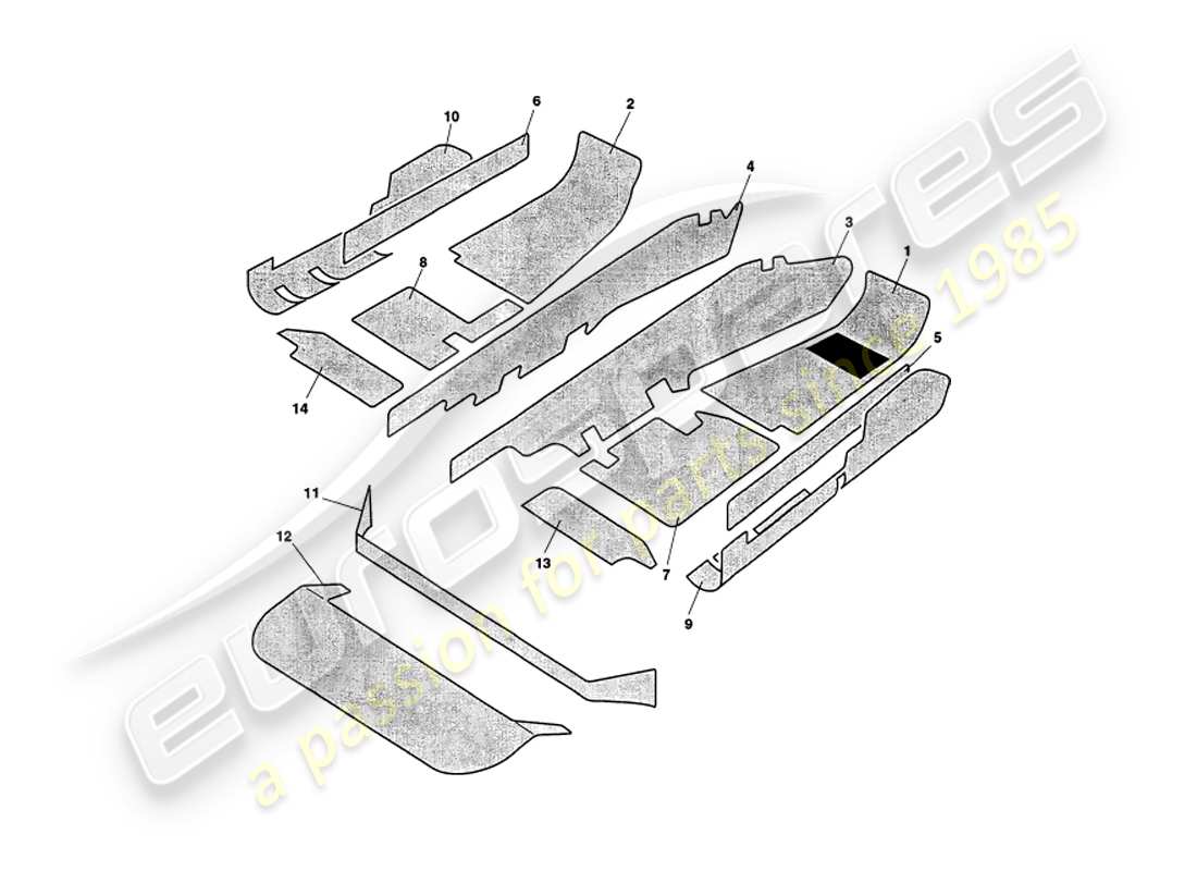 aston martin v8 volante (1998) alfombras diagrama de piezas