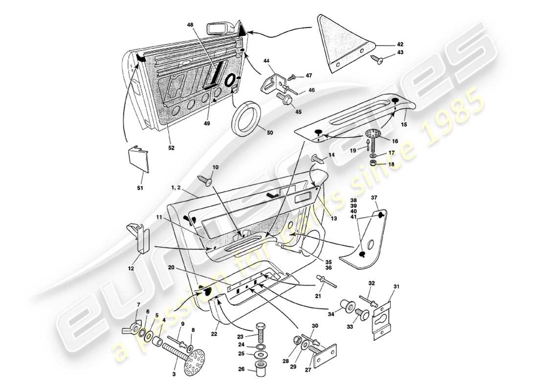 aston martin v8 volante (1998) marco de puerta diagrama de piezas
