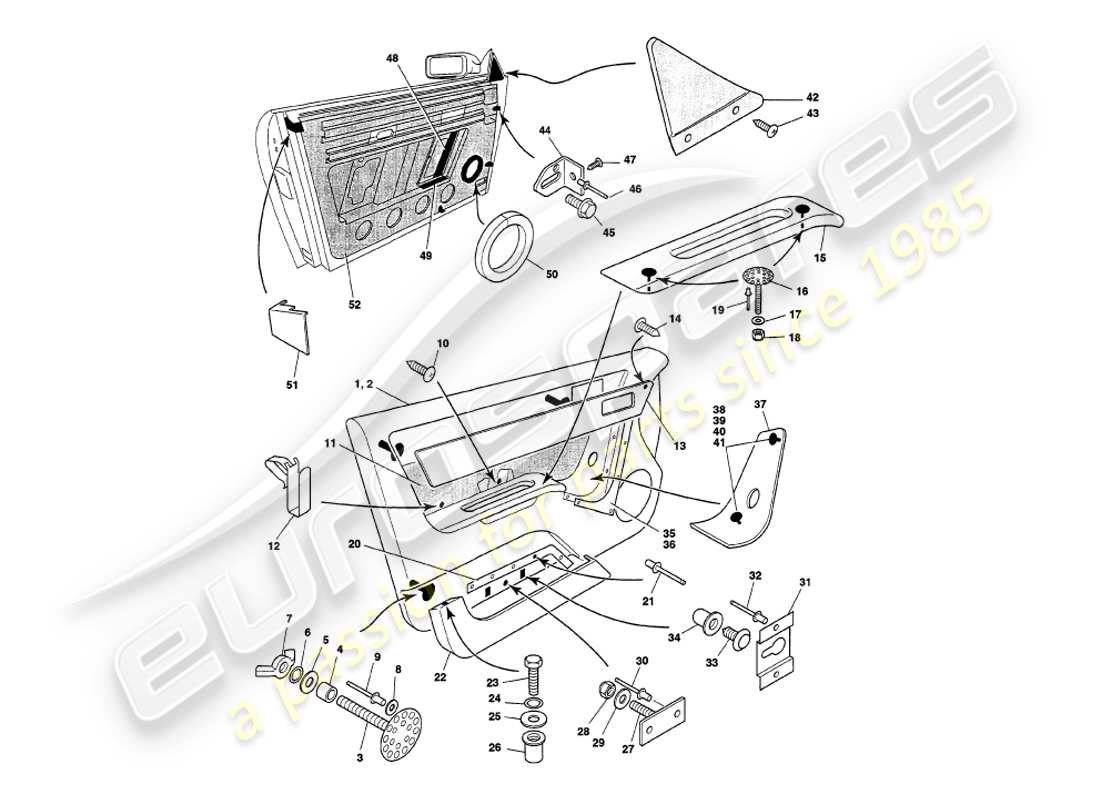 aston martin v8 volante (1997) marco de puerta diagrama de piezas