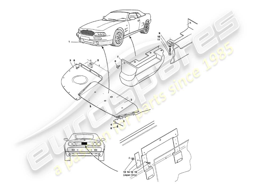 aston martin v8 volante (1997) diagrama de piezas de accesorios para la carrocería