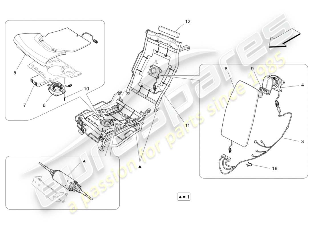 maserati qtp 3.0 bt v6 410hp (2014) asientos traseros: diagrama de piezas de mecánica y electrónica