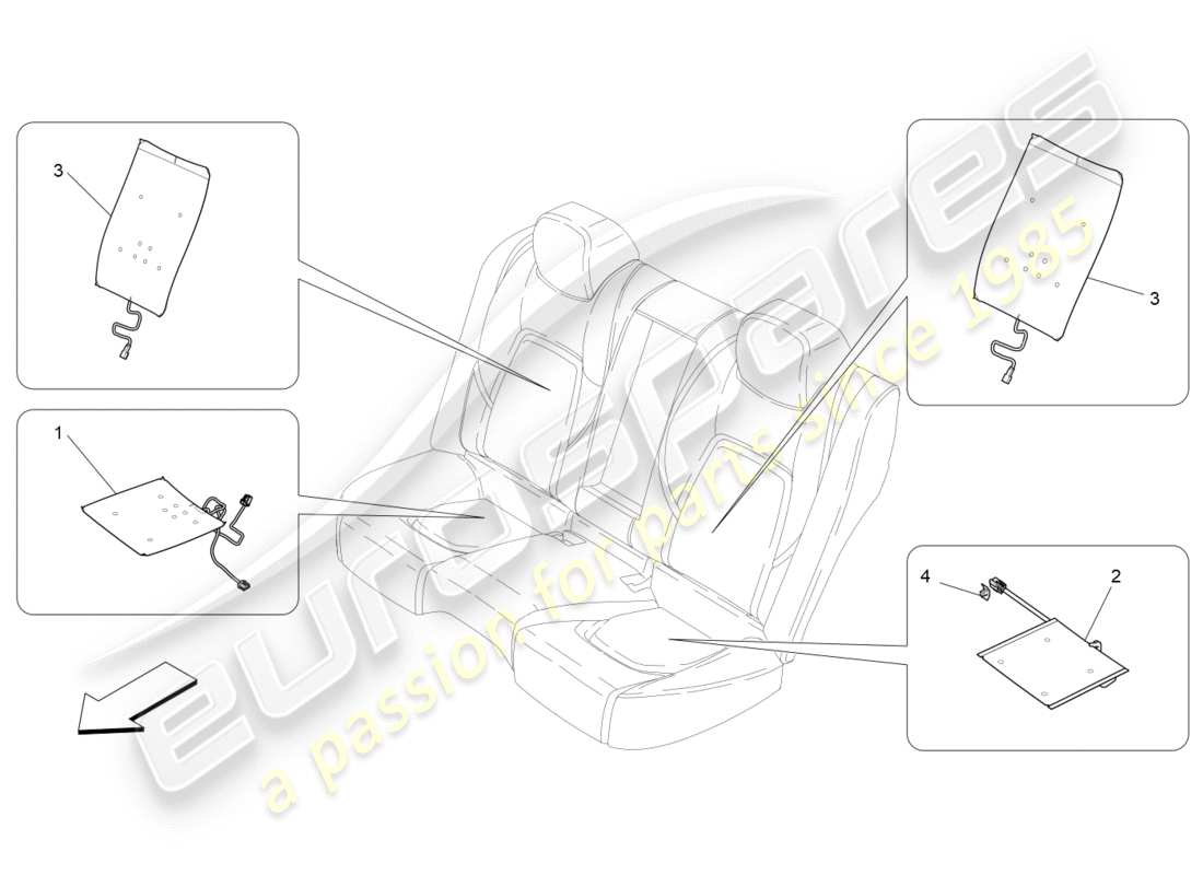 maserati qtp 3.0 bt v6 410hp (2014) asientos traseros: diagrama de piezas de mecánica y electrónica