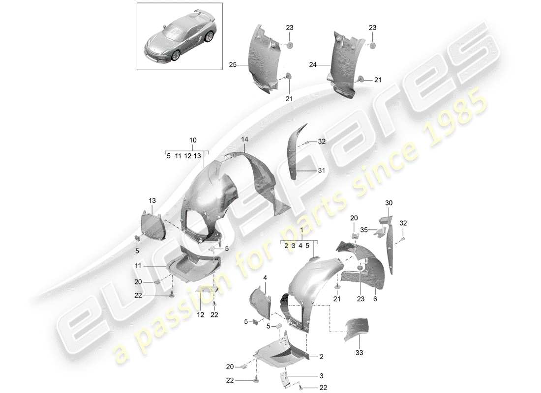 porsche 2016 (981 cayman gt4) adornos diagrama de piezas