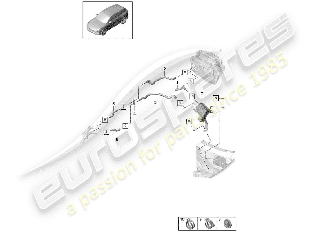porsche 2019 (cayenne e3 9ya/9yb) calentador diagrama de piezas