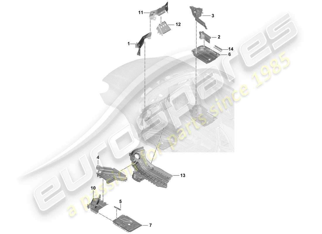 porsche 2019 (cayenne e3 9ya/9yb) placas de piso diagrama de piezas