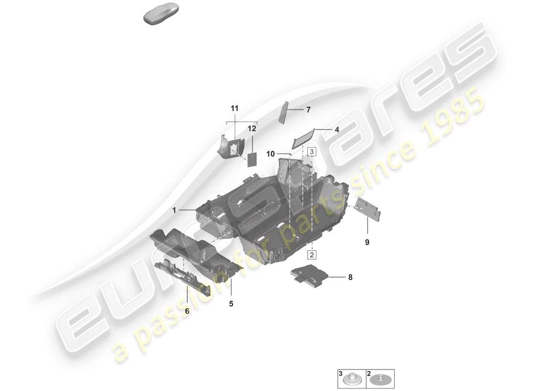 porsche 2020 (992-1) diagrama de piezas del piso (alfombra)