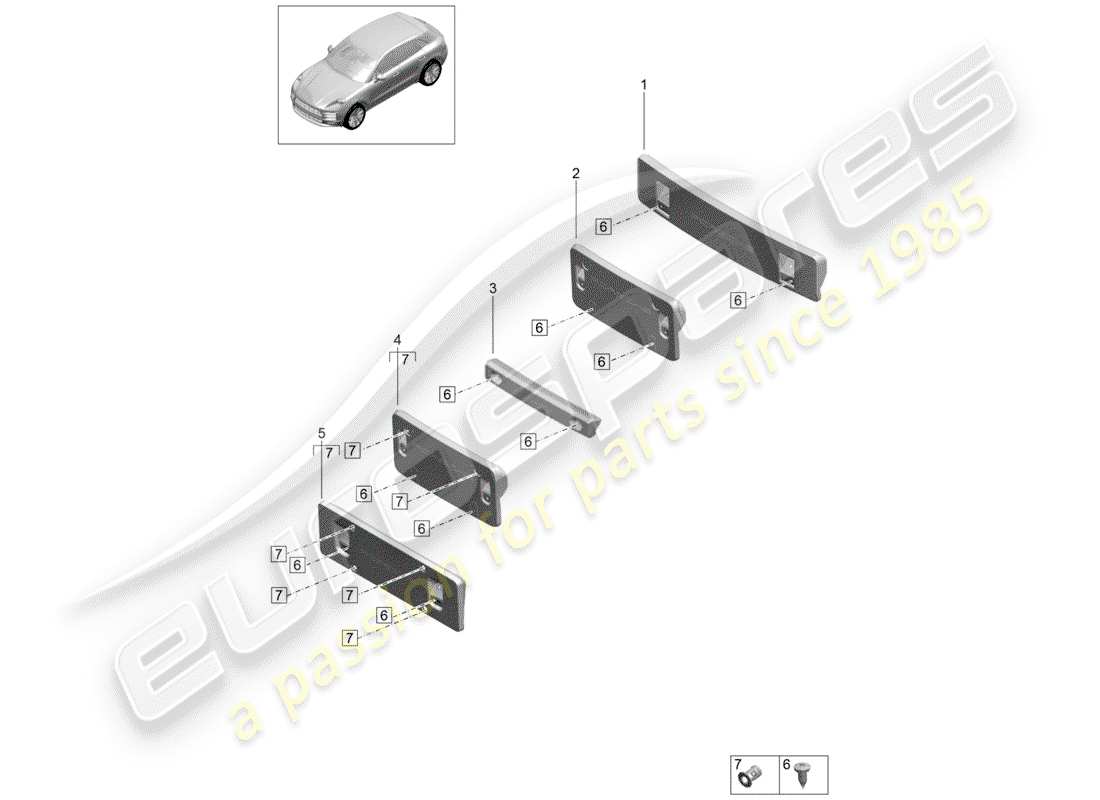 porsche 2019 (macan) soporte de matrícula diagrama de piezas
