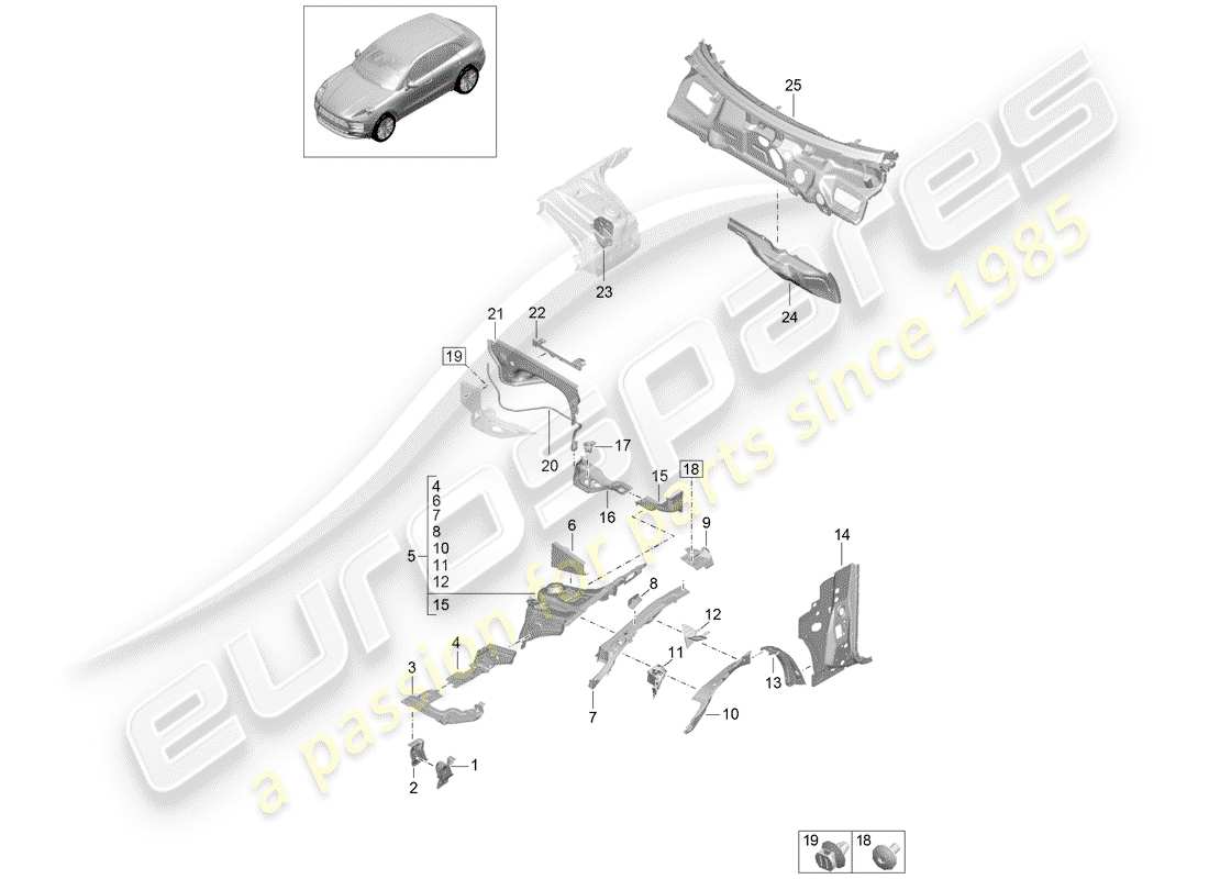 porsche 2019 (macan) diagrama de piezas del extremo delantero