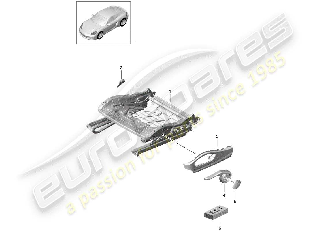 porsche 2017 (718 cayman) diagrama de piezas del marco del asiento