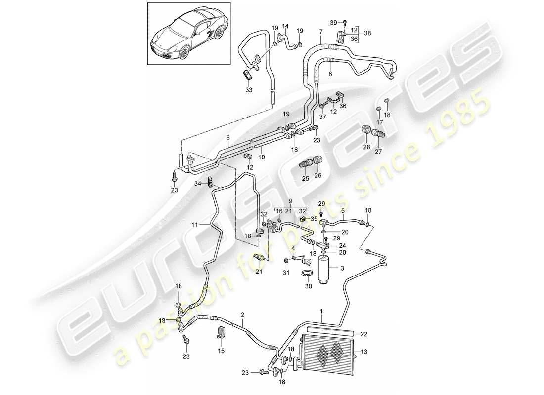 porsche cayman 987 (2009) diagrama de piezas del circuito refrigerante