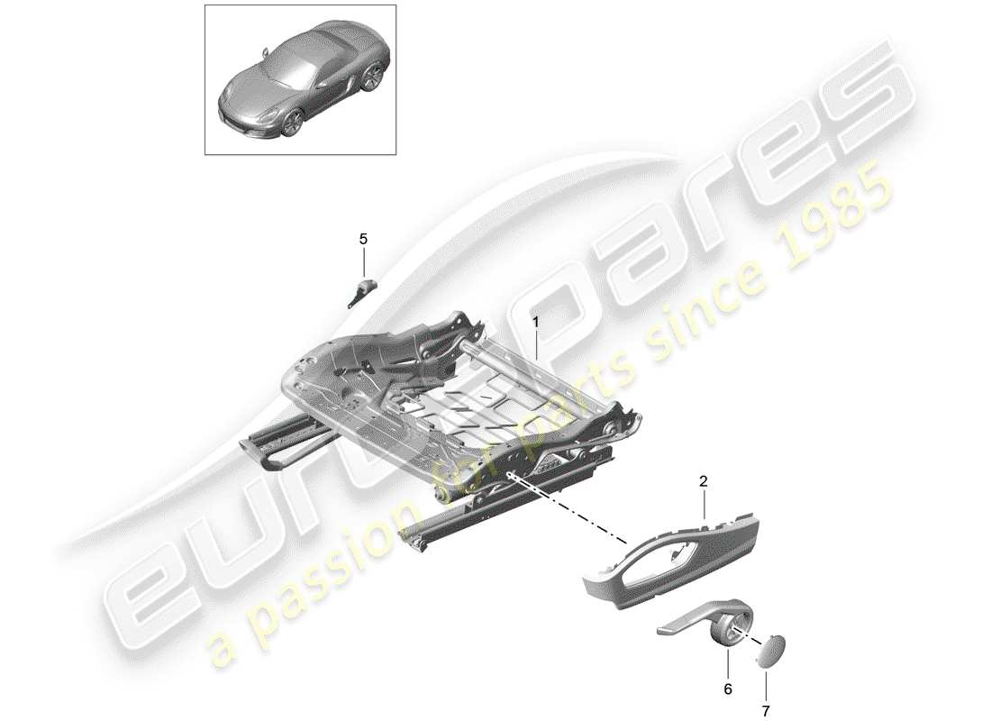porsche 2015 (981 boxster) estructura del asiento diagrama de piezas