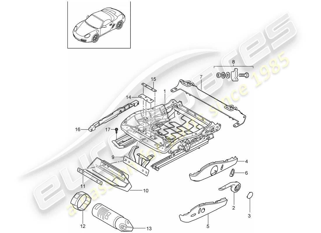porsche 2011 (987 boxster) estructura del asiento diagrama de piezas