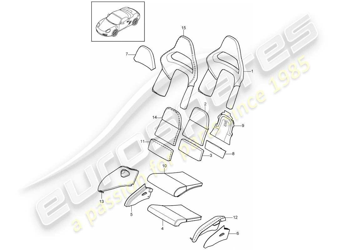 porsche 2011 (987 boxster) diagrama de piezas de la pieza de espuma
