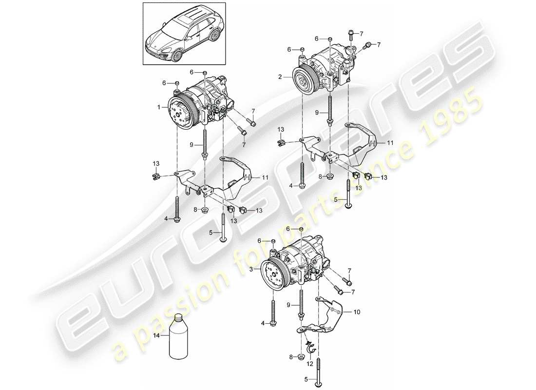 porsche 2016 (cayenne e2 92a) diagrama de piezas del compresor