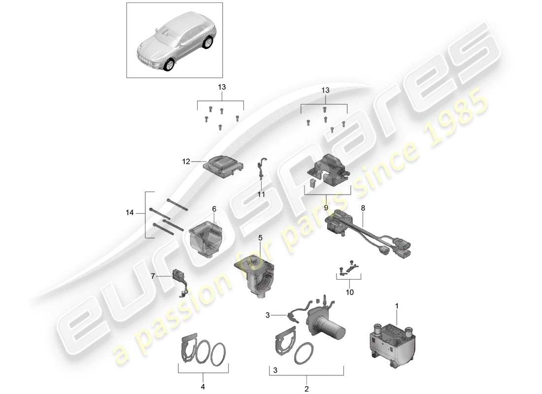 porsche 2016 (macan) calentador adicional diagrama de piezas