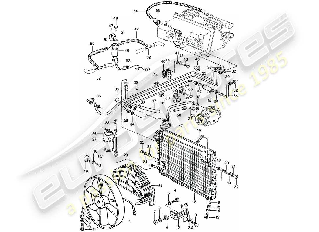 porsche 1984 (928) circuito refrigerante diagrama de piezas