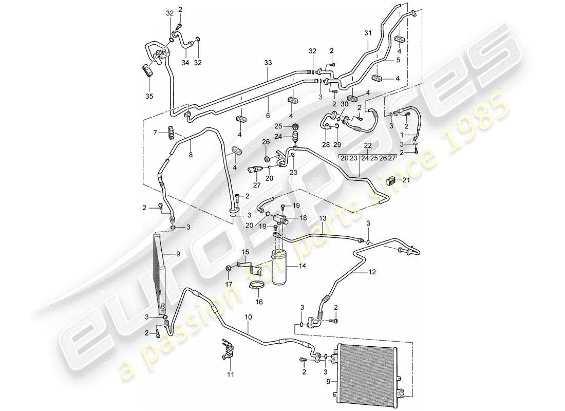 porsche 2009 997-2 turbo / gt2 diagrama de piezas del circuito refrigerante