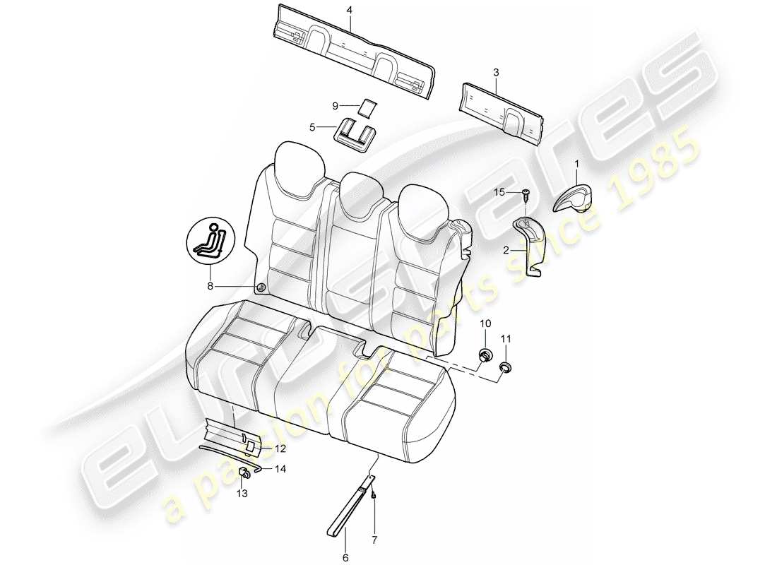 porsche 2003 (cayenne e1 9pa) respaldo del asiento trasero diagrama de piezas