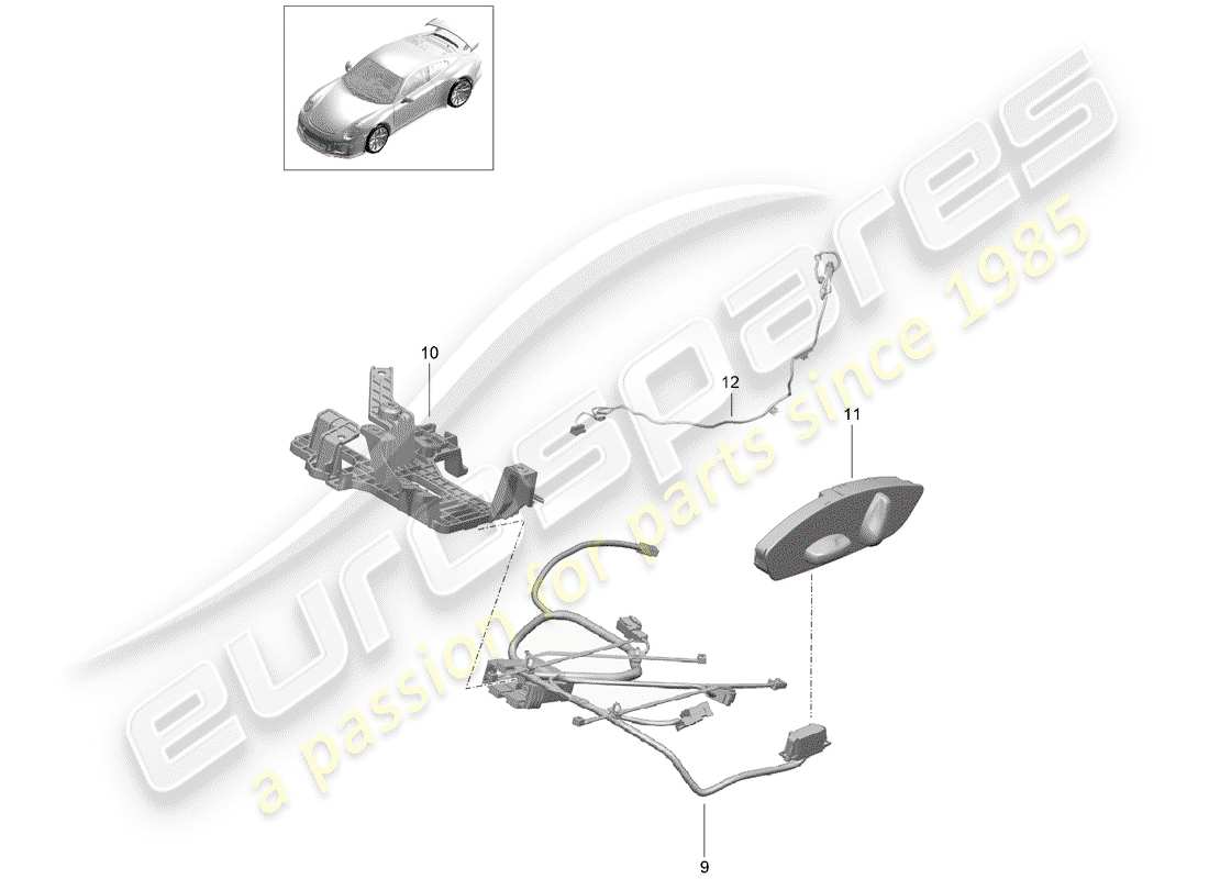 porsche 2018 (991-2 r/gt3/rs) cableando arneses diagrama de piezas