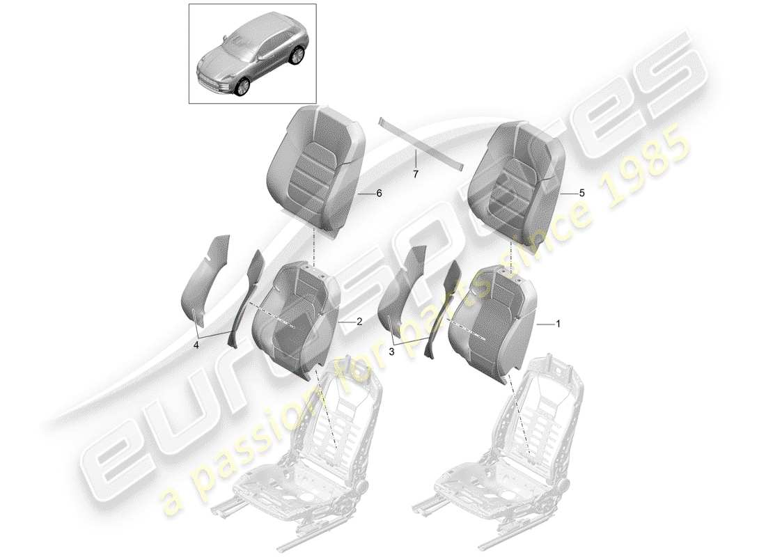 porsche 2019 (macan) parte de espuma diagrama de piezas