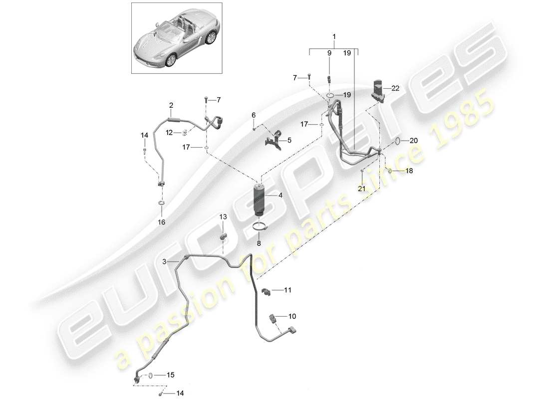porsche 2019 (718 boxster) diagrama de piezas del circuito refrigerante