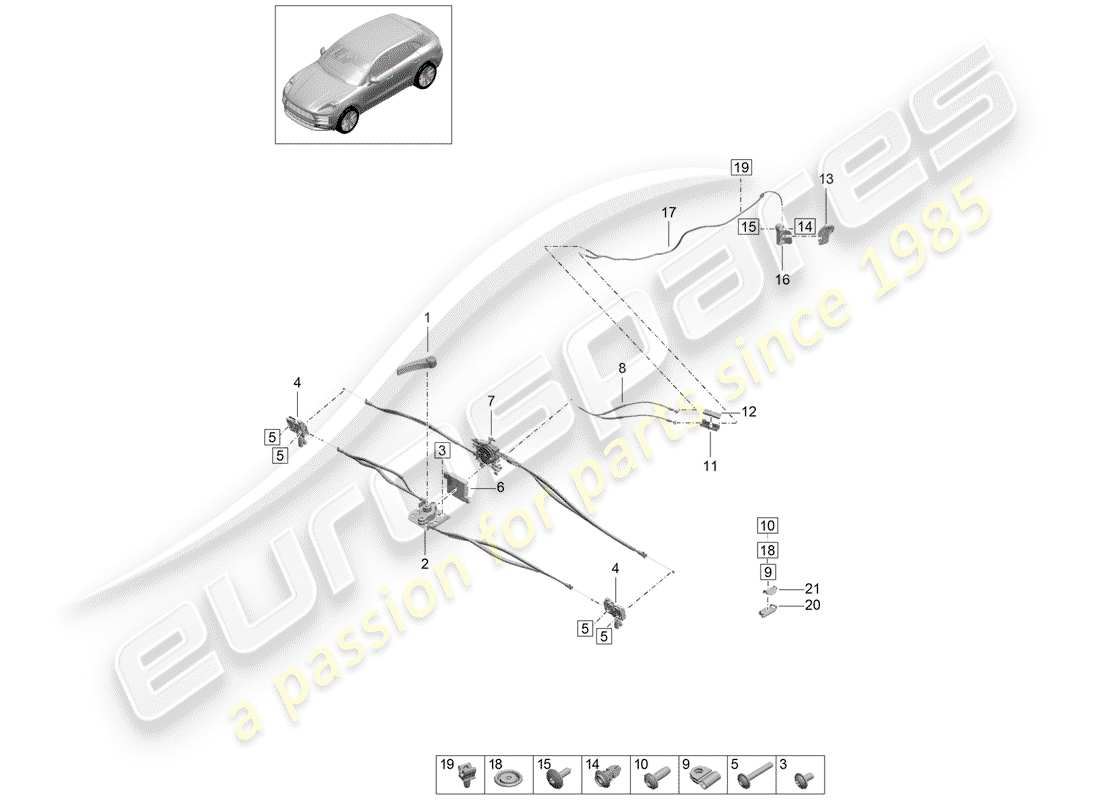 porsche 2019 (macan) diagrama de piezas de la cubierta