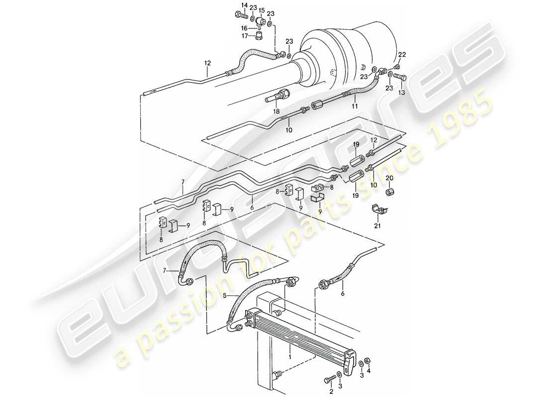 porsche 1990 (928) transmisión automática - enfriador atf - líneas atf - para vehículos con - catalizador - mod.88-11/88 (mod.89) esquema de piezas
