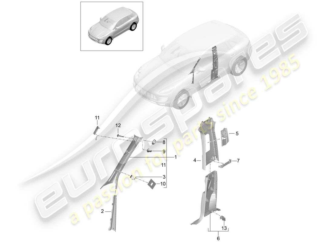porsche 2016 (macan) diagrama de piezas del pilar a